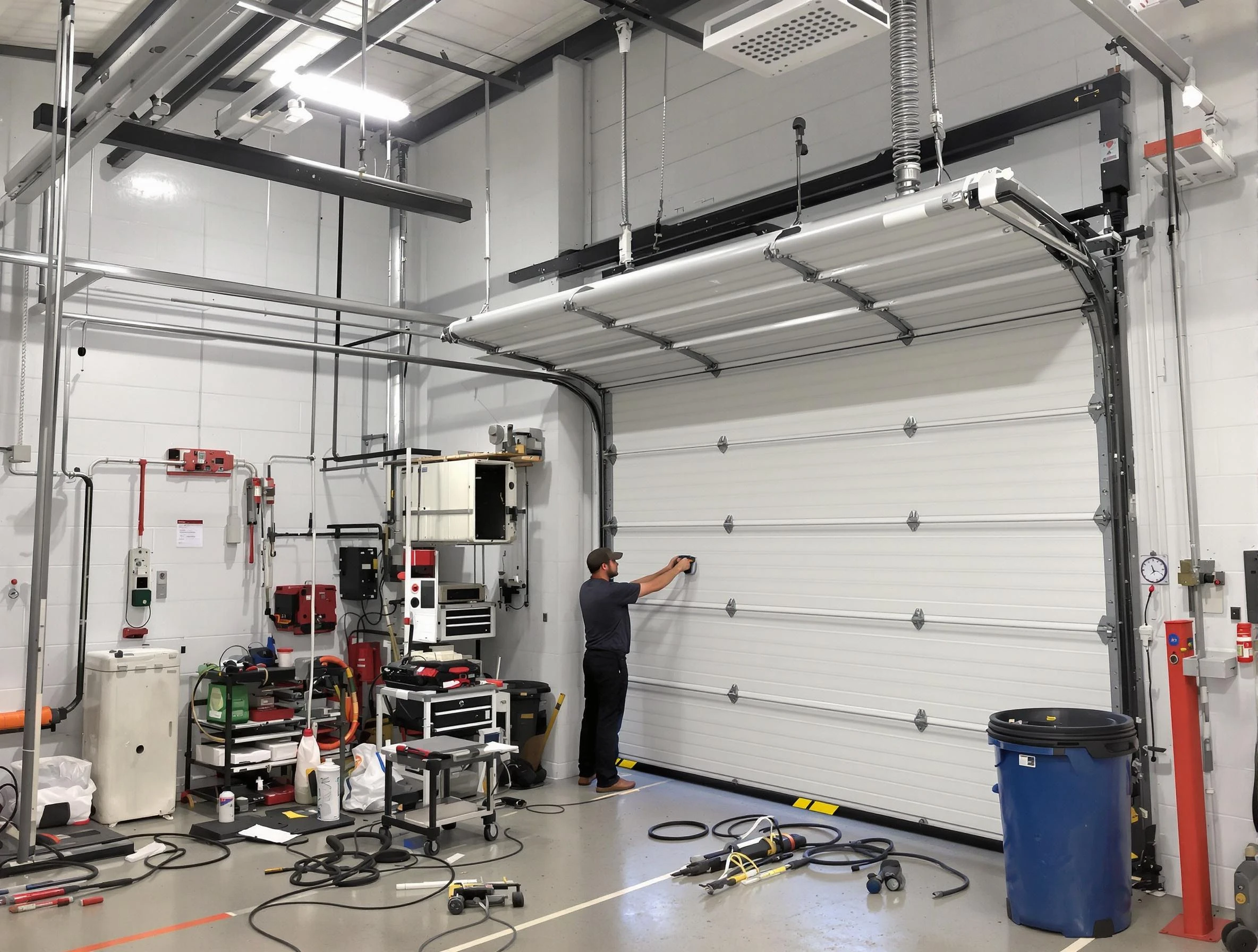 Arcadia Garage Door Repair certified technician performing commercial door repair at a Arcadia business facility