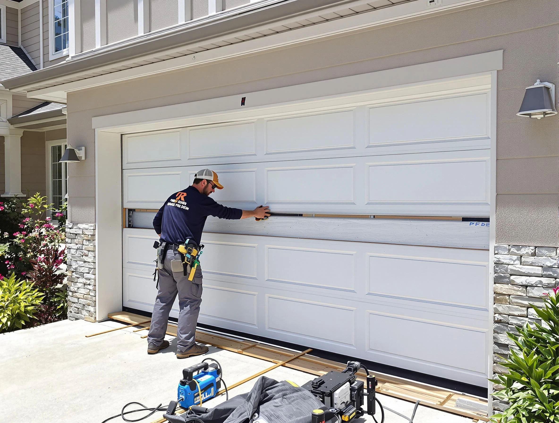 Arcadia Garage Door Repair team performing complete garage door replacement at Arcadia residence