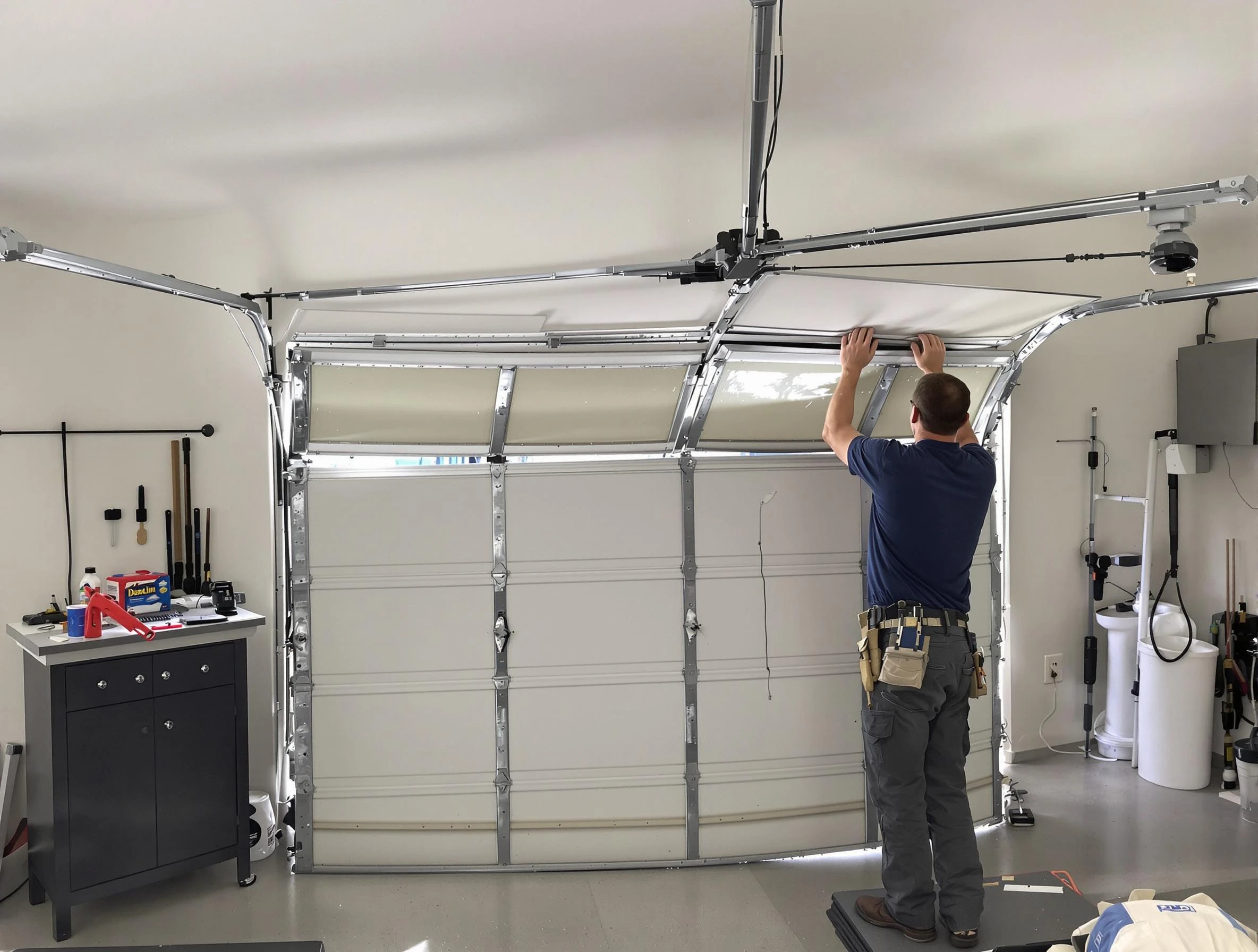 Arcadia Garage Door Repair specialist performing precise section replacement on Arcadia garage door